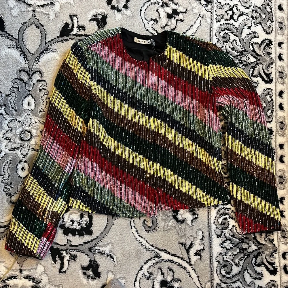 SOLD NWT Alice + Olivia Sequin & Beaded Jacket with Multi Colored Block Small - Picture 6 of 15